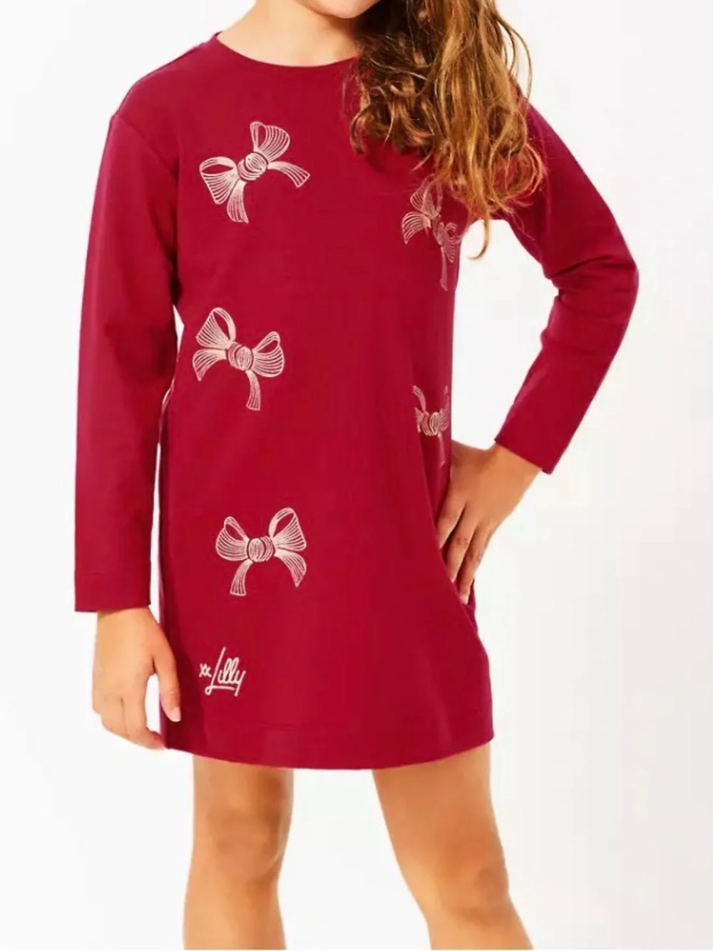 Lilly Pulitzer Girl Dress XL 12/14 Ballad Sweatshirt Red Bow Holiday Christmas